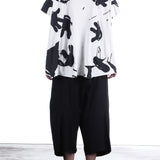 Rundholz Damen Kurzarm Shirt Oversize nessel print