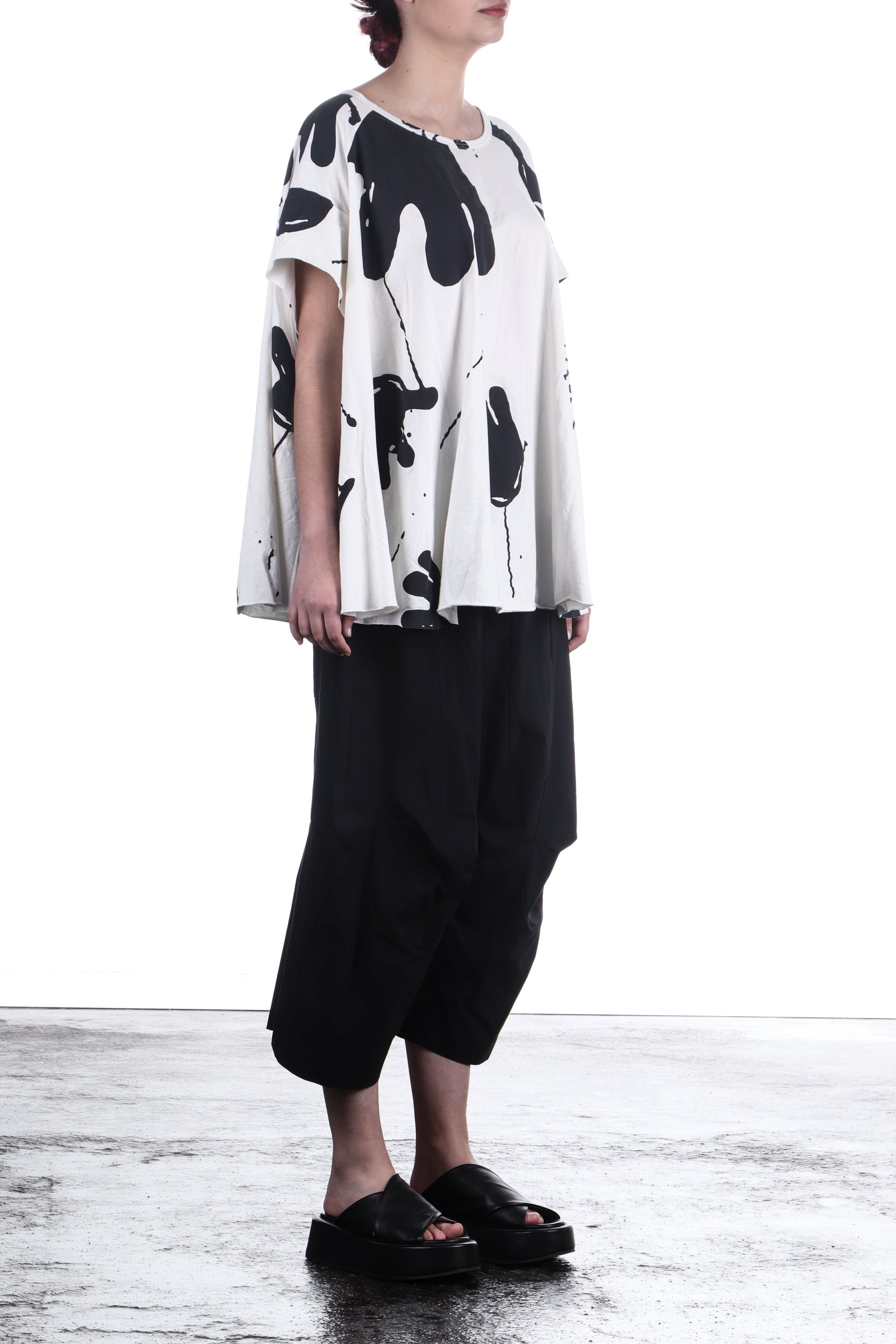 Rundholz Damen Kurzarm Shirt Oversize nessel print