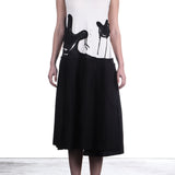 Rundholz Damen Kleid mit Plisseerock Nessel Print schwarz weiß