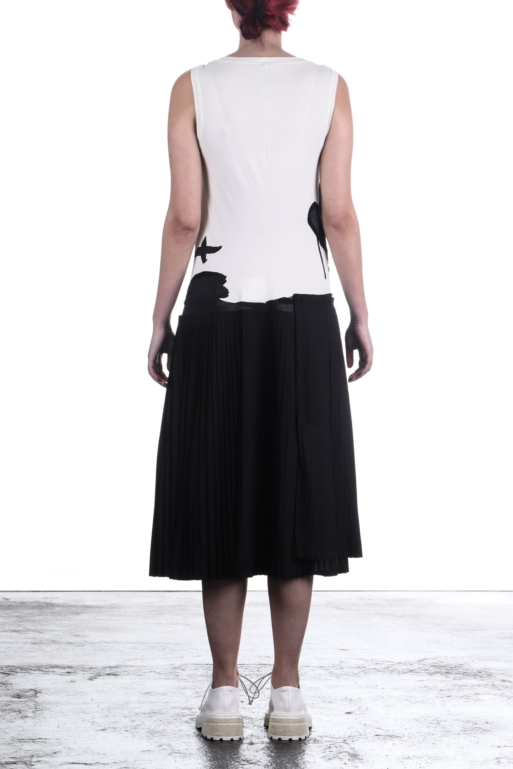 Rundholz Damen Kleid mit Plisseerock Nessel Print schwarz weiß