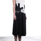 Rundholz Damen Kleid mit Plisseerock Nessel Print schwarz weiß
