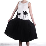 Rundholz Damen Kleid mit Plisseerock Nessel Print schwarz weiß