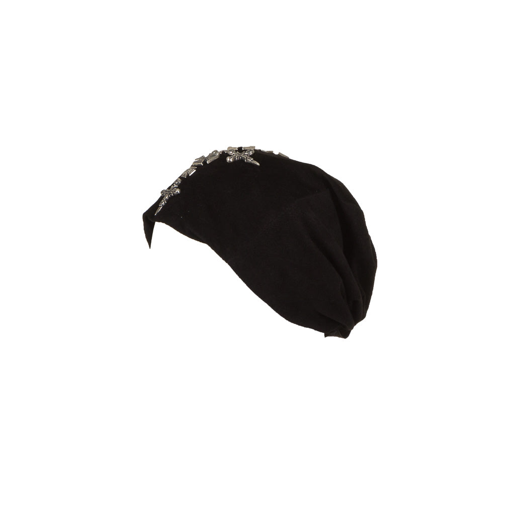 Lonnet Veloursleder Mütze Beanie KREUZ schwarz