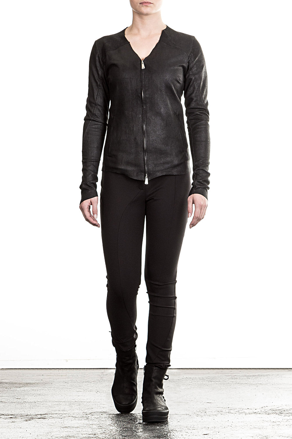 10sei0otto Damen Lederjacke V-Neck schwarz