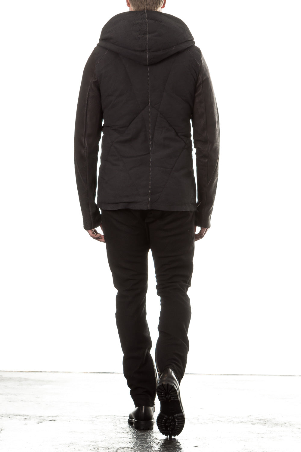 10sei0otto Herren Leder Daunenjacke mit Kapuze schwarz