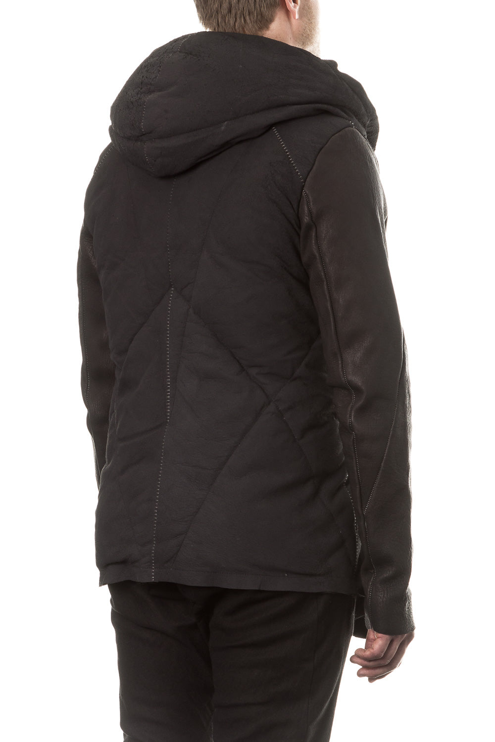 10sei0otto Herren Leder Daunenjacke mit Kapuze schwarz