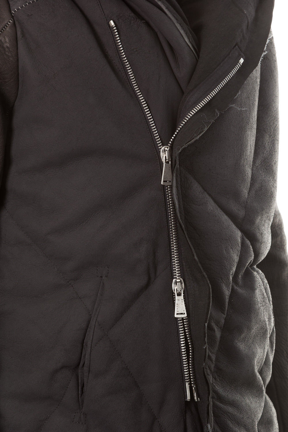 10sei0otto Herren Leder Daunenjacke mit Kapuze schwarz