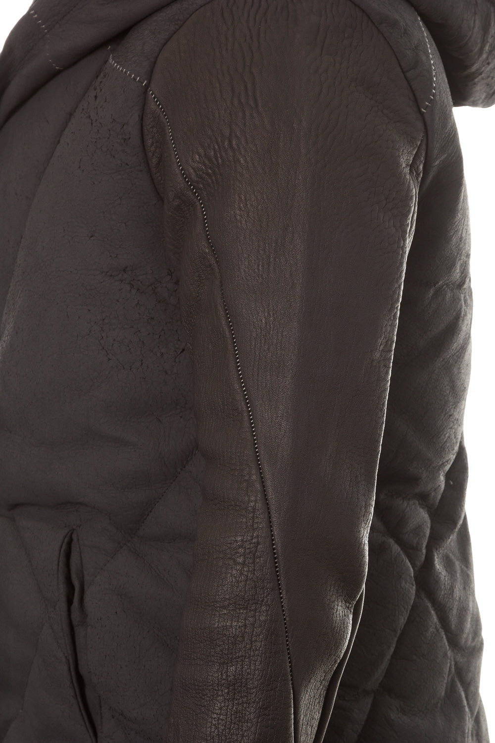 10sei0otto Herren Leder Daunenjacke mit Kapuze schwarz