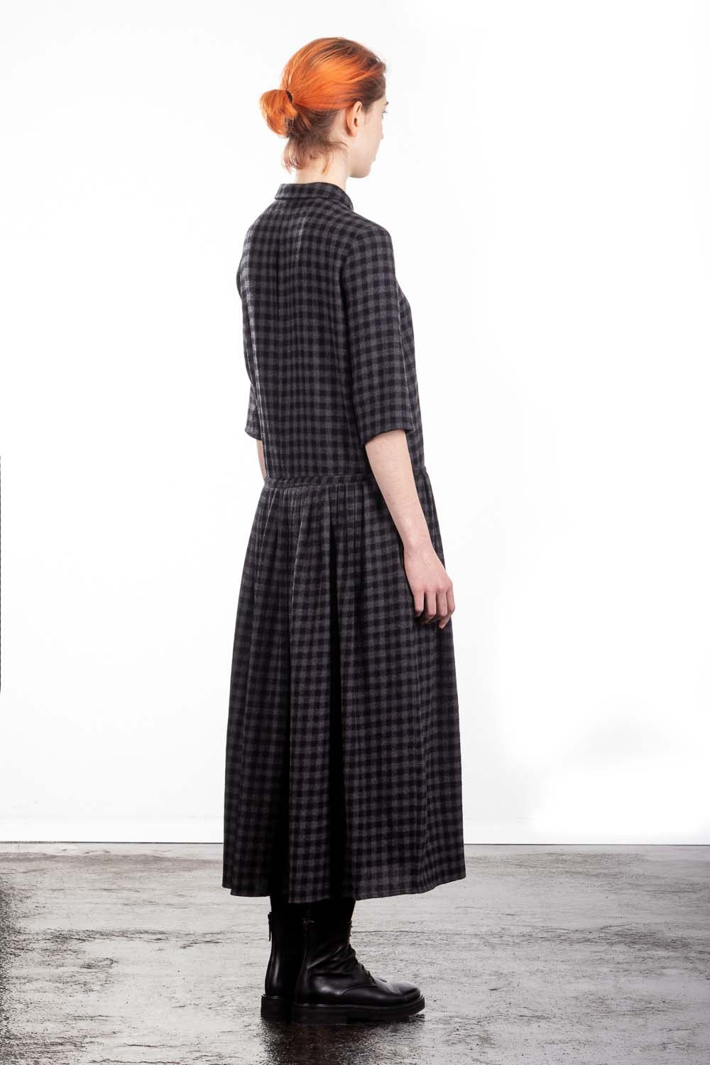 Apuntob Damen Avantgarde Hemdblusenkleid Karomuster grau schwarz