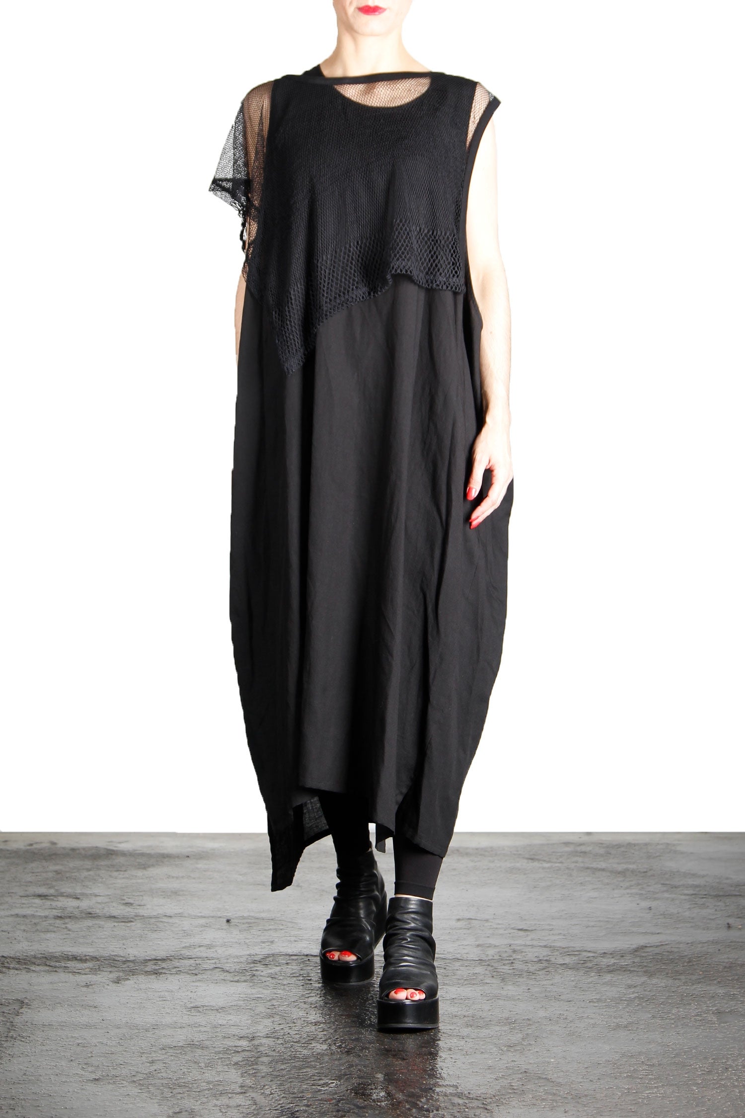 Yohji Yamamoto Damen Kleid Mit Netzapplikation schwarz
