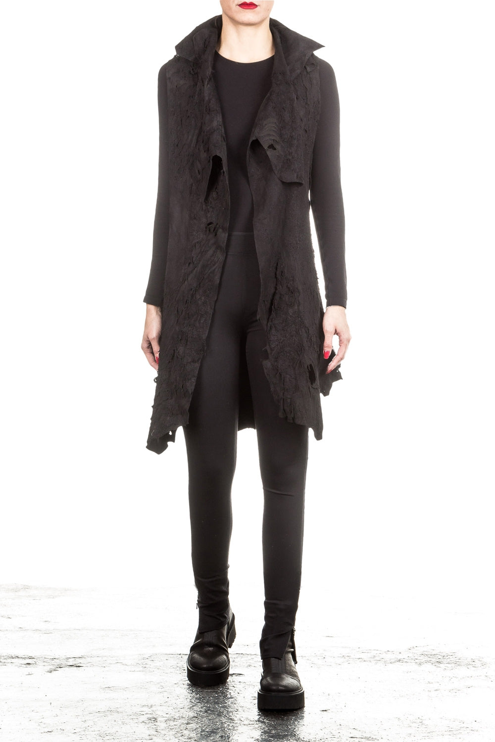 Claudio Cutuli Damen Lederweste Used Look Avantgarde schwarz