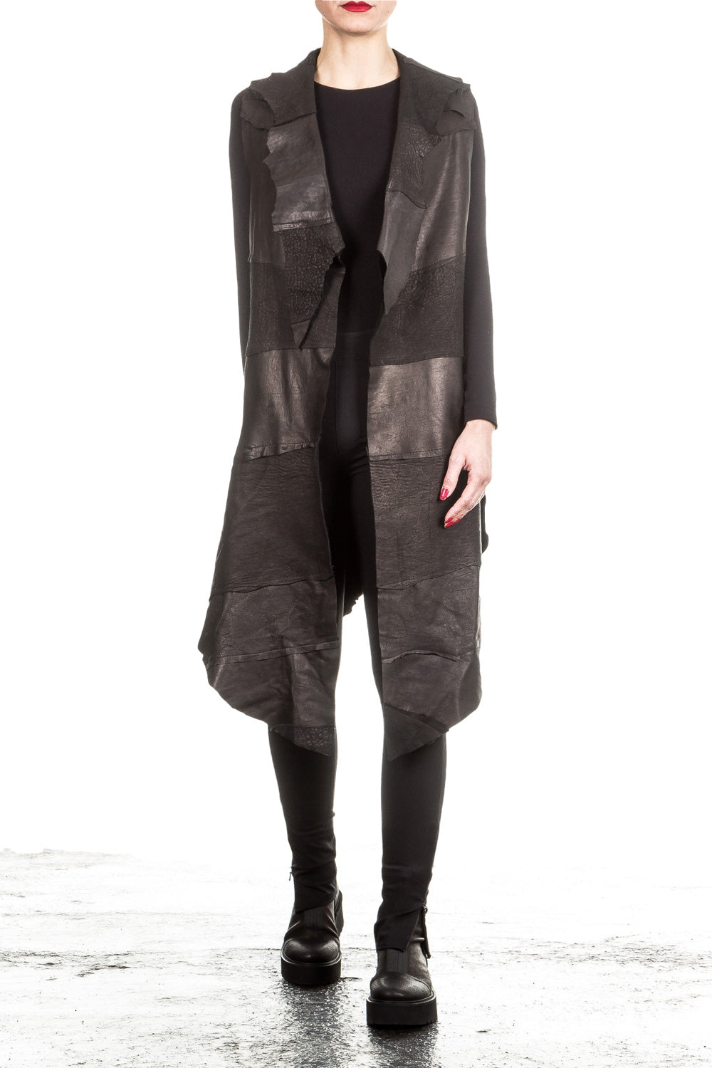 Claudio Cutuli Damen Lederweste Avantgarde schwarz