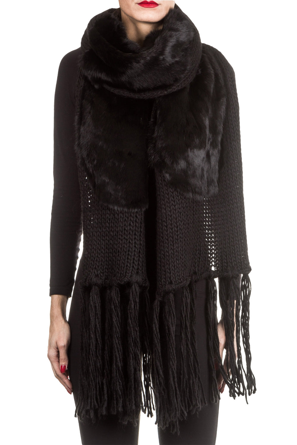 Claudio Cutuli Strickschal mit Kaninchenfell SHAKIR-1 schwarz