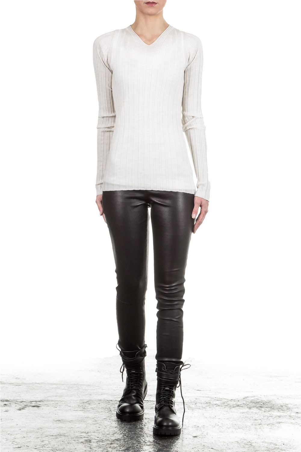 Helmut Lang Damen Pullover Ripp V-Neck off white