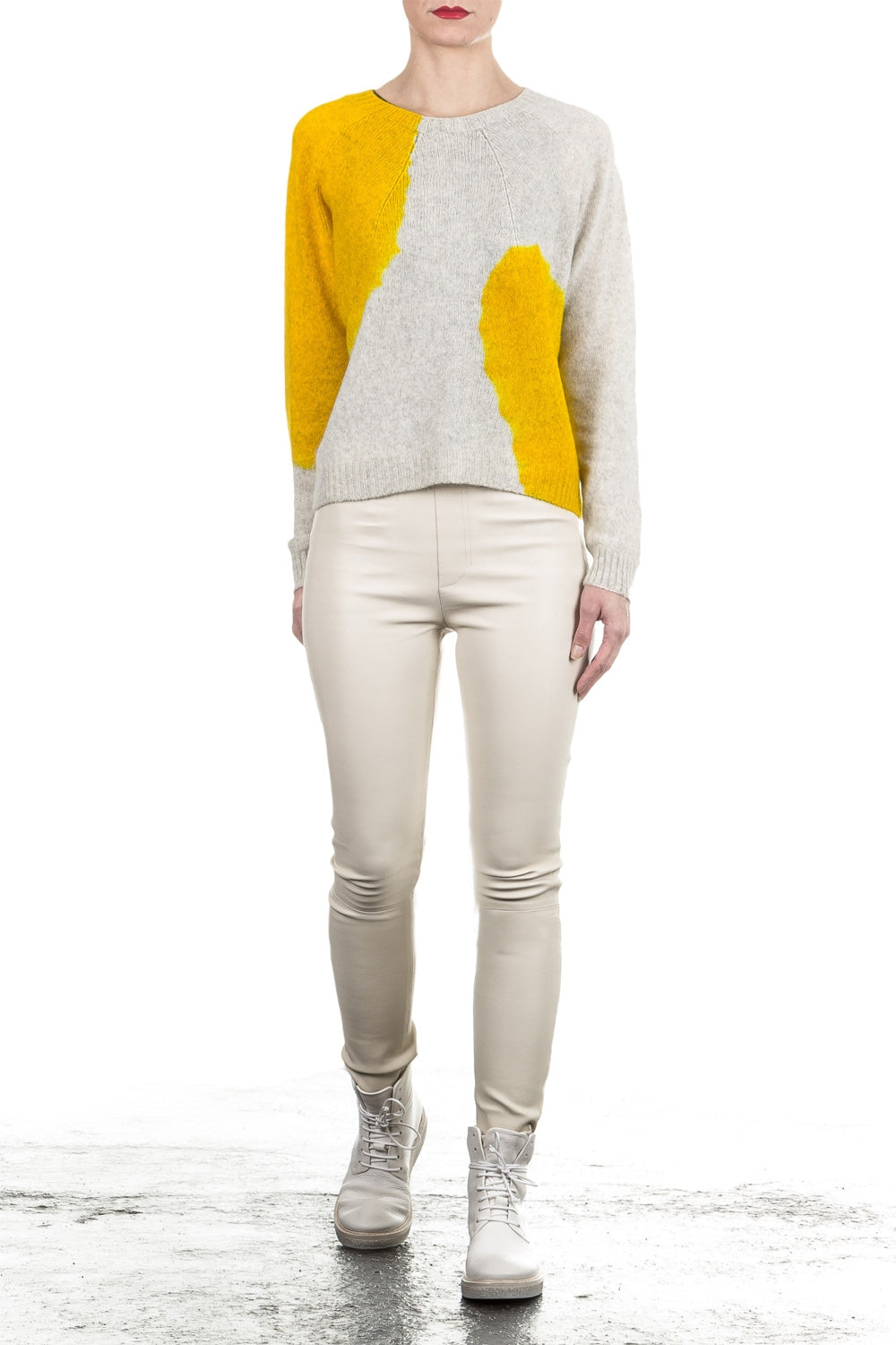 Helmut Lang Damen Leder Leggings creme