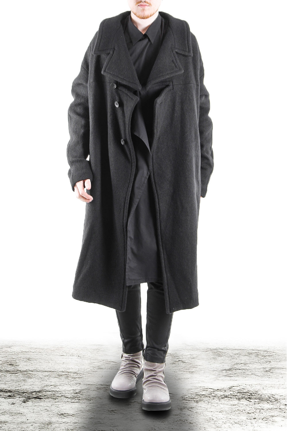 Julius Herren Woll Mantel Avantgarde schwarz