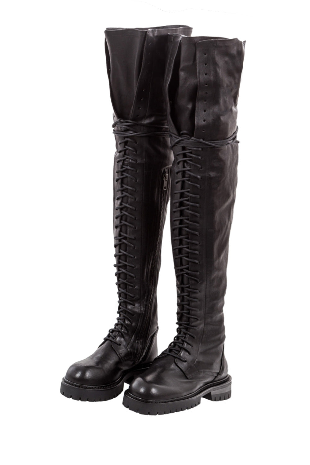 Ann Demeulemeester Damen Overknees aus Stretchleder schwarz