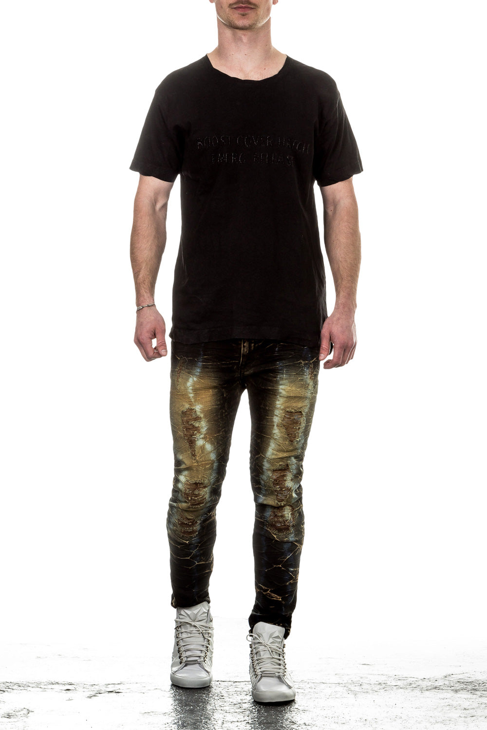 Robin`s Jean Herren Jeans PERU Slim Fit schwarz ocker