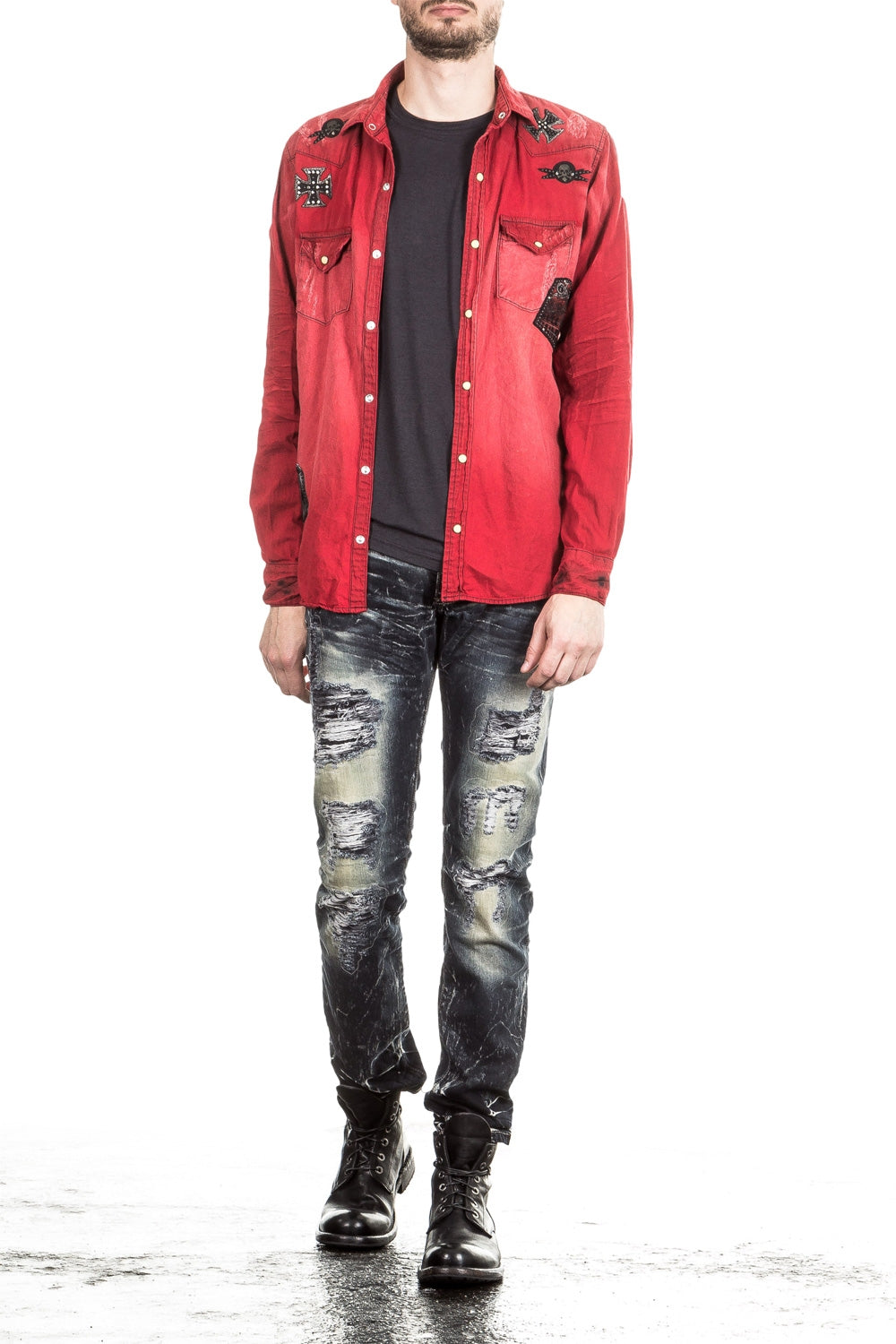 Robin`s Jean Herren Hemd Patches rot