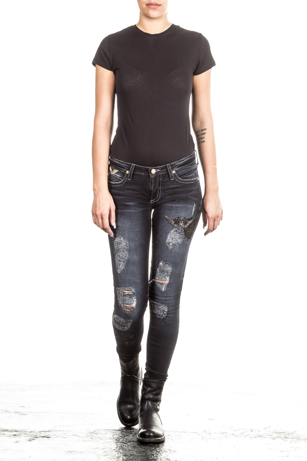 Robin`s Jean Damen Jeans SKINNY PATCHES dunkelblau