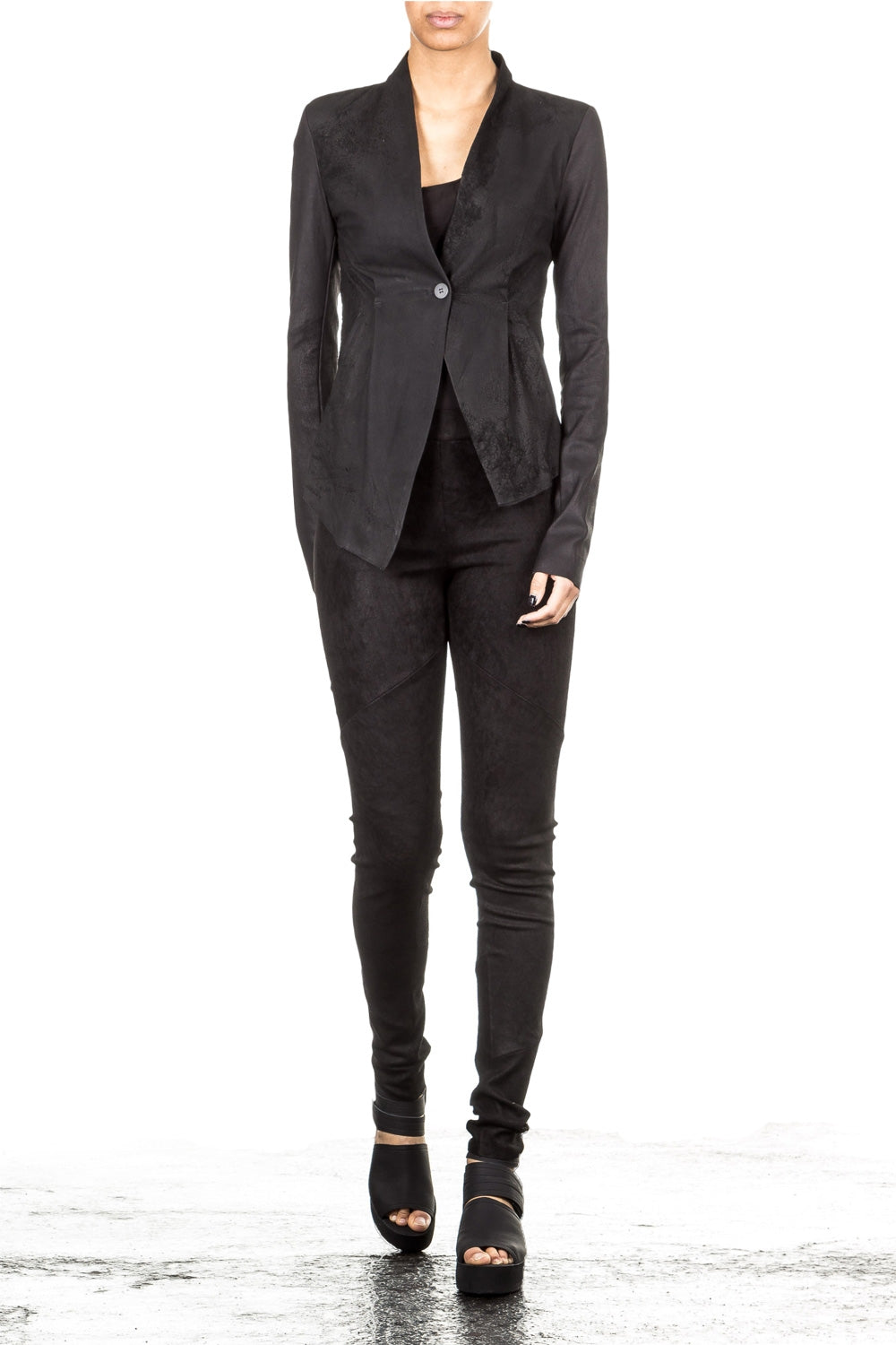 Isabel Benenato Leder Leggings schwarz