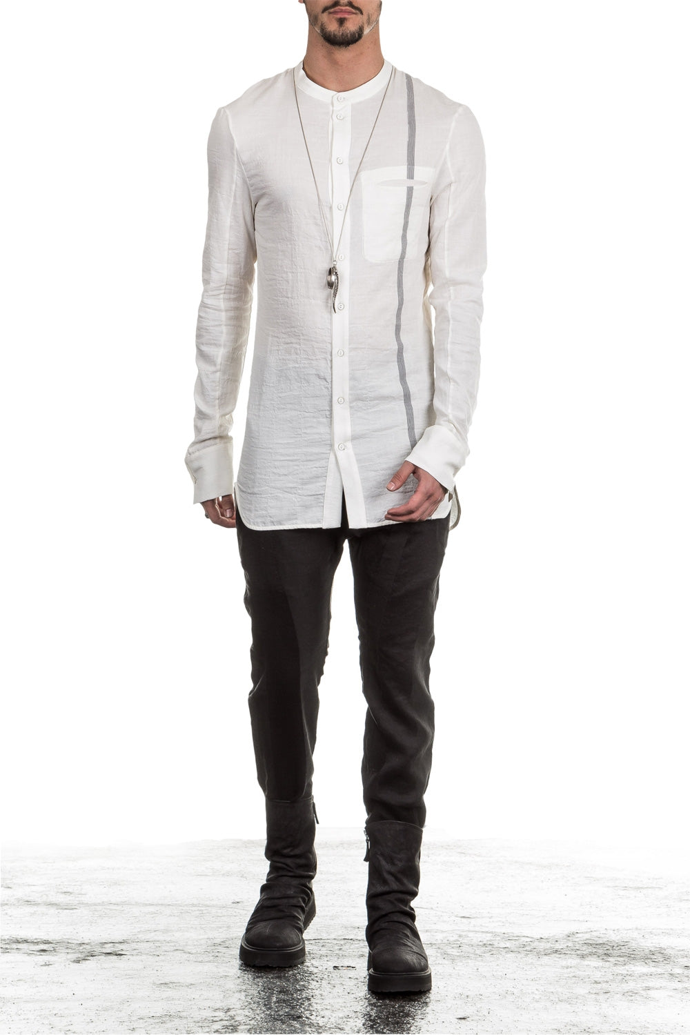 Masnada Herren Hemd PIN STRIPE weiß