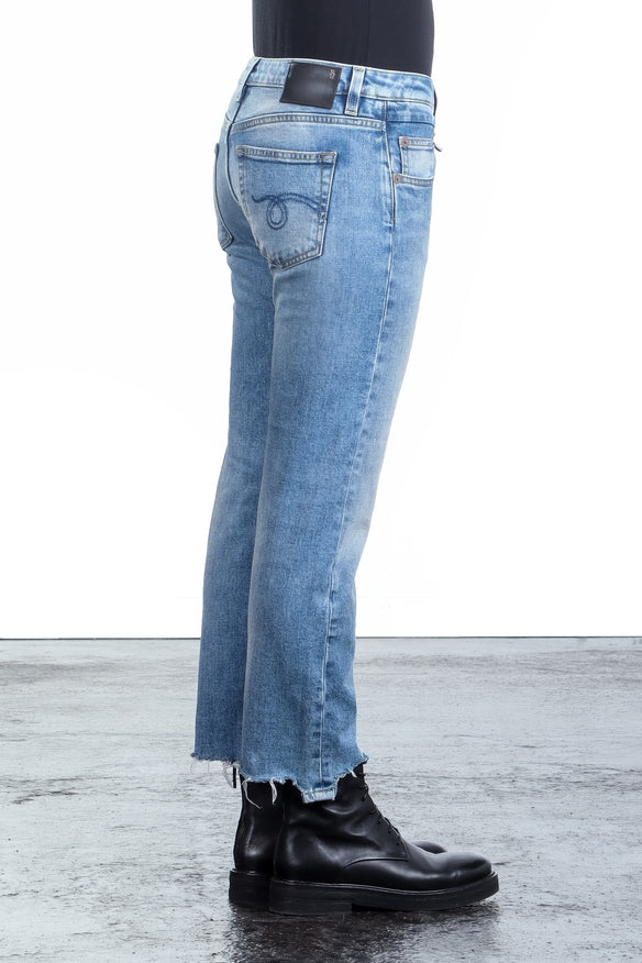 R13 Damen Jeans im Distressed-Look BOY STRAIGHT hellblau