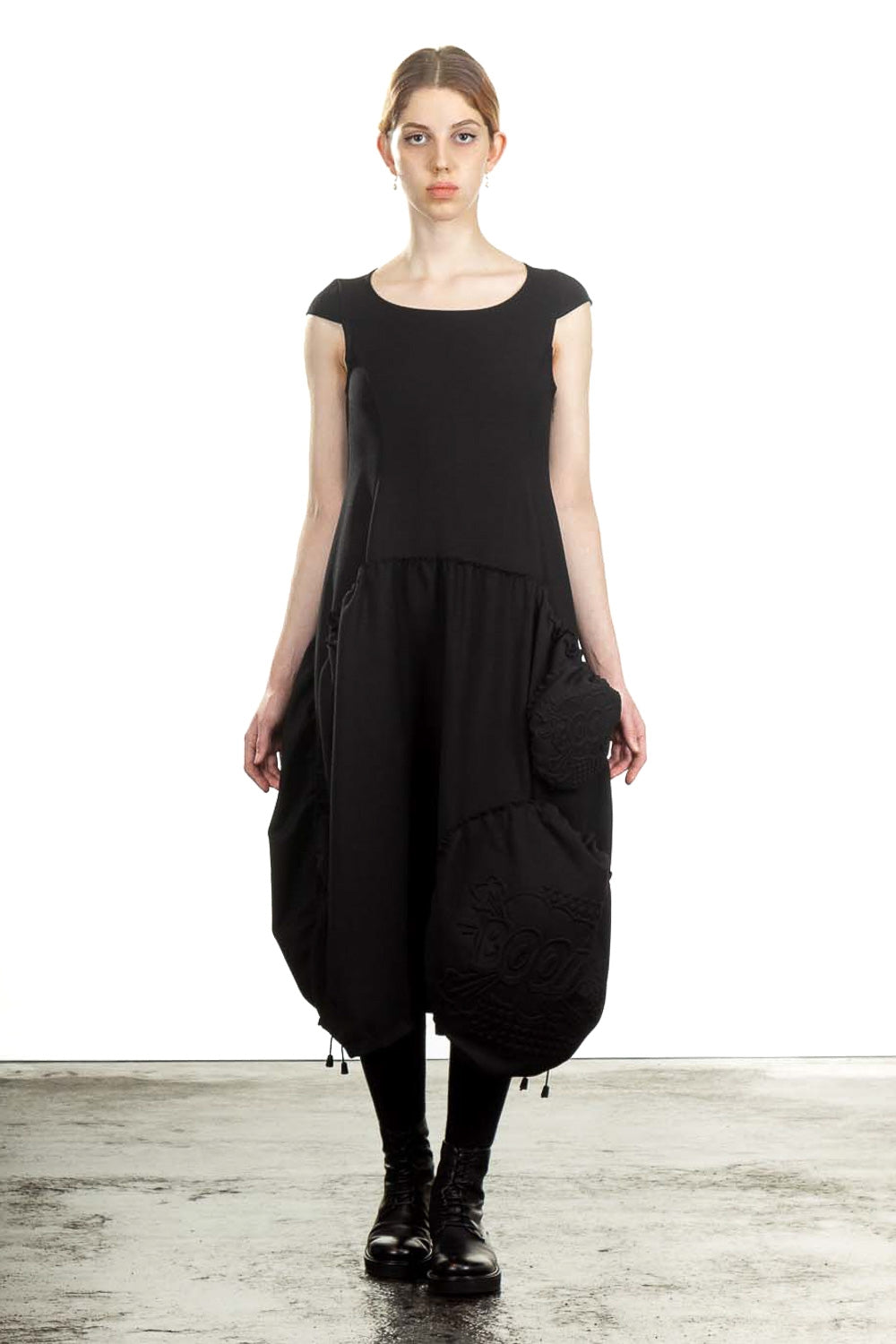 Rundholz Damen Midikleid Avantgarde schwarz