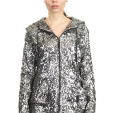 Rundholz DIP Damen Kapuzenjacke Pailletten silber