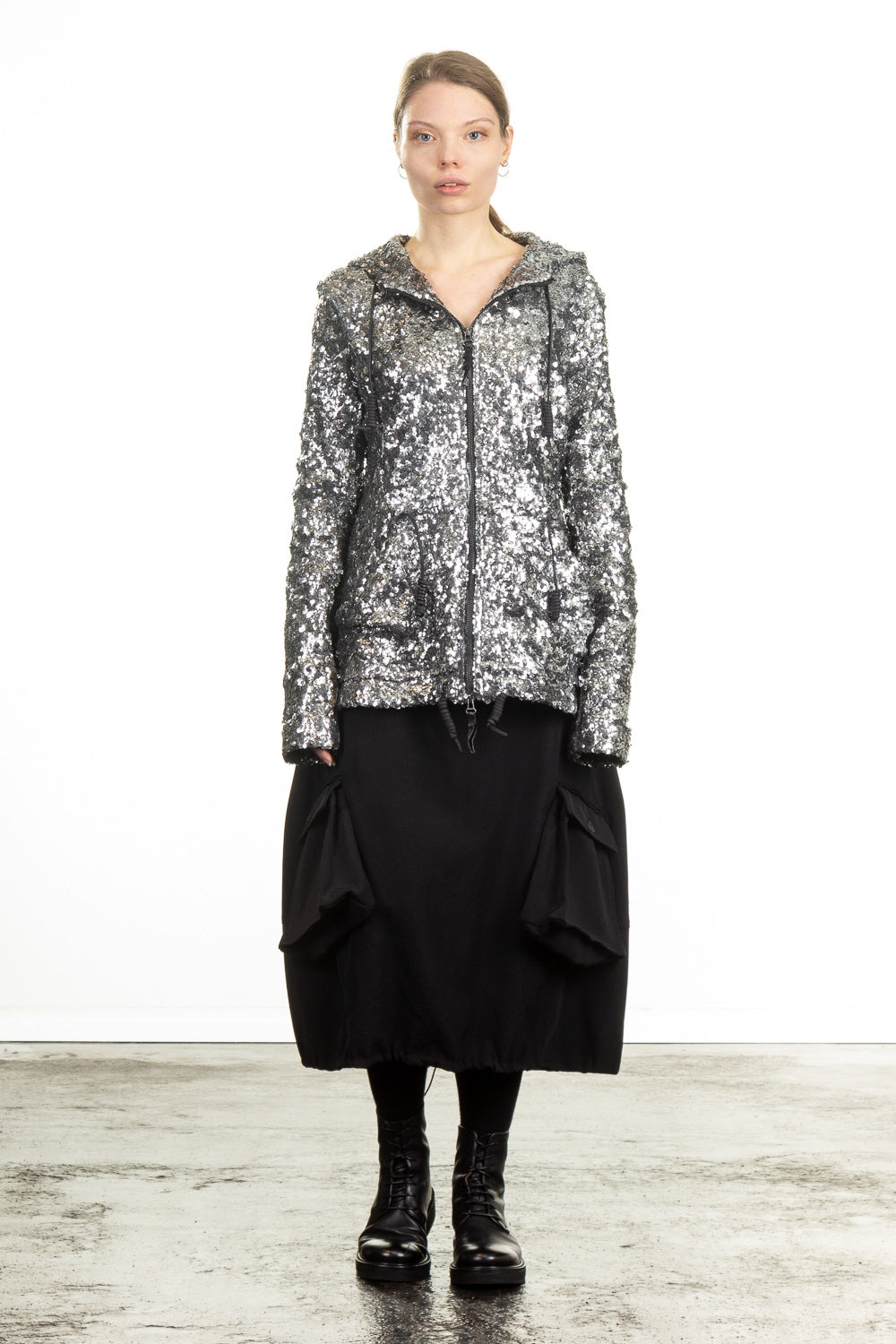 Rundholz DIP Damen Kapuzenjacke Pailletten silber