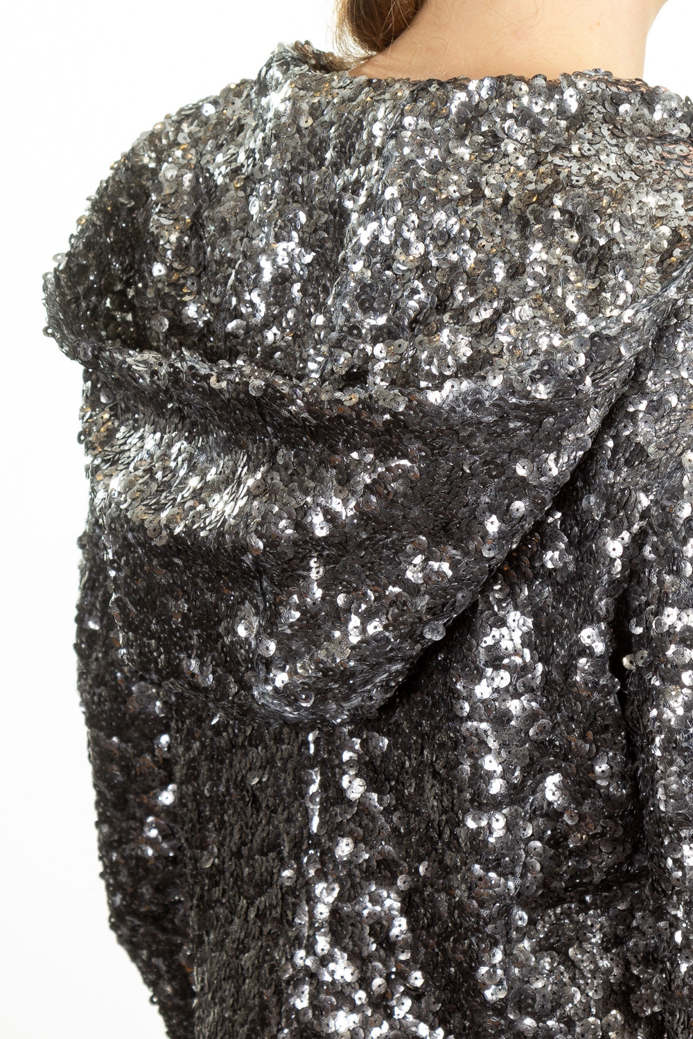 Rundholz DIP Damen Kapuzenjacke Pailletten silber