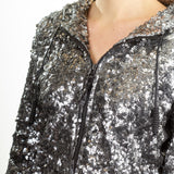 Rundholz DIP Damen Kapuzenjacke Pailletten silber