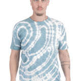 AVANT TOI Herren Leinen T-Shirt Kurzarm Aqua Weiss Print