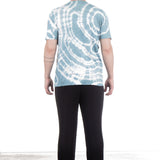 AVANT TOI Herren Leinen T-Shirt Kurzarm Aqua Weiss Print