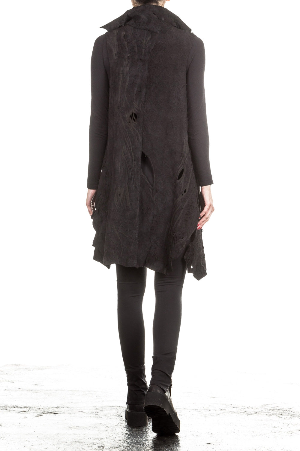 Claudio Cutuli Damen Lederweste Used Look Avantgarde schwarz