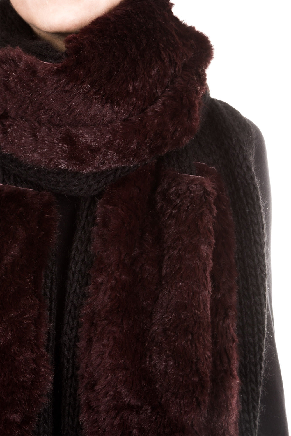Claudio Cutuli Strickschal mit Kaninchenfell SHAKIR-1 schwarz weinrot