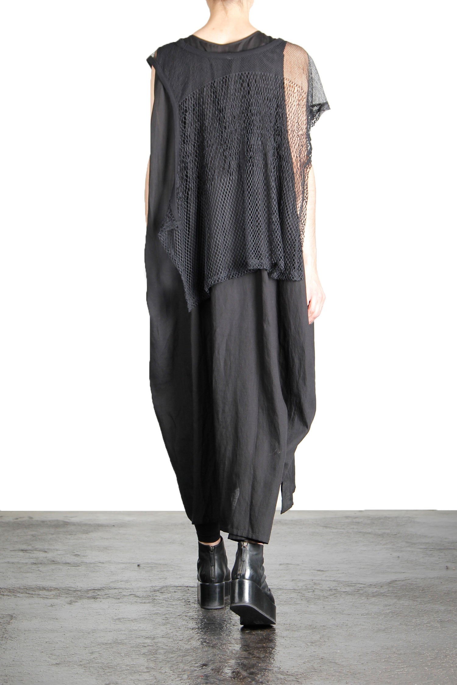 Yohji Yamamoto Damen Kleid Mit Netzapplikation schwarz