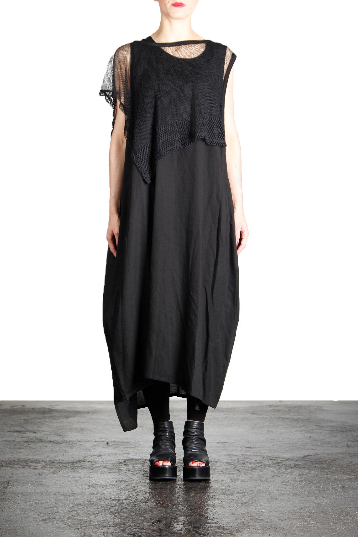 Yohji Yamamoto Damen Kleid Mit Netzapplikation schwarz