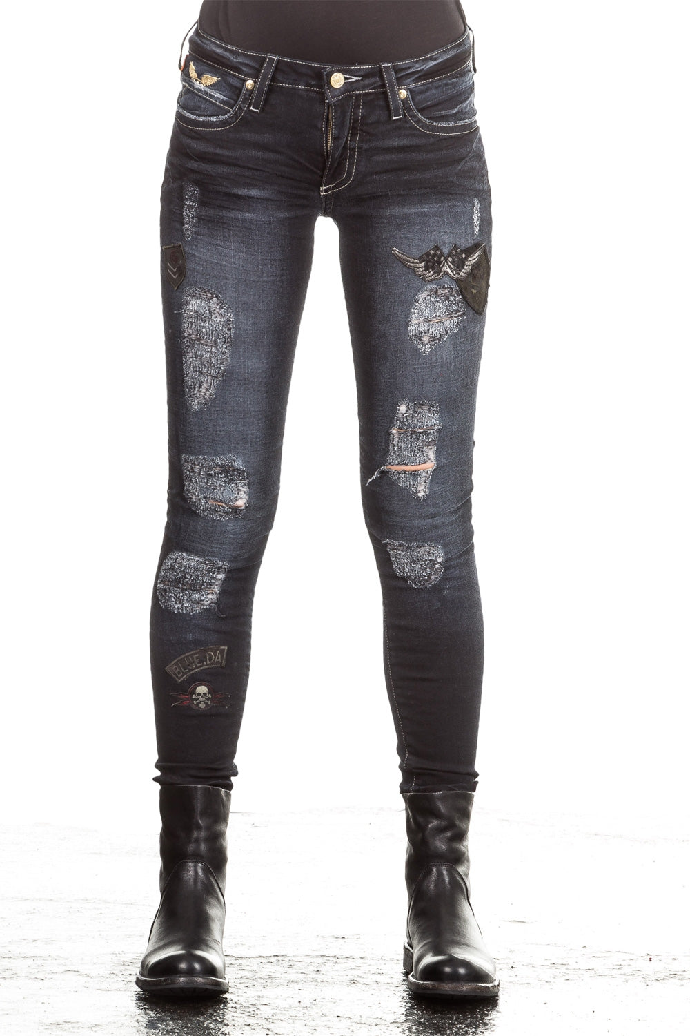 Robin`s Jean Damen Jeans SKINNY PATCHES dunkelblau