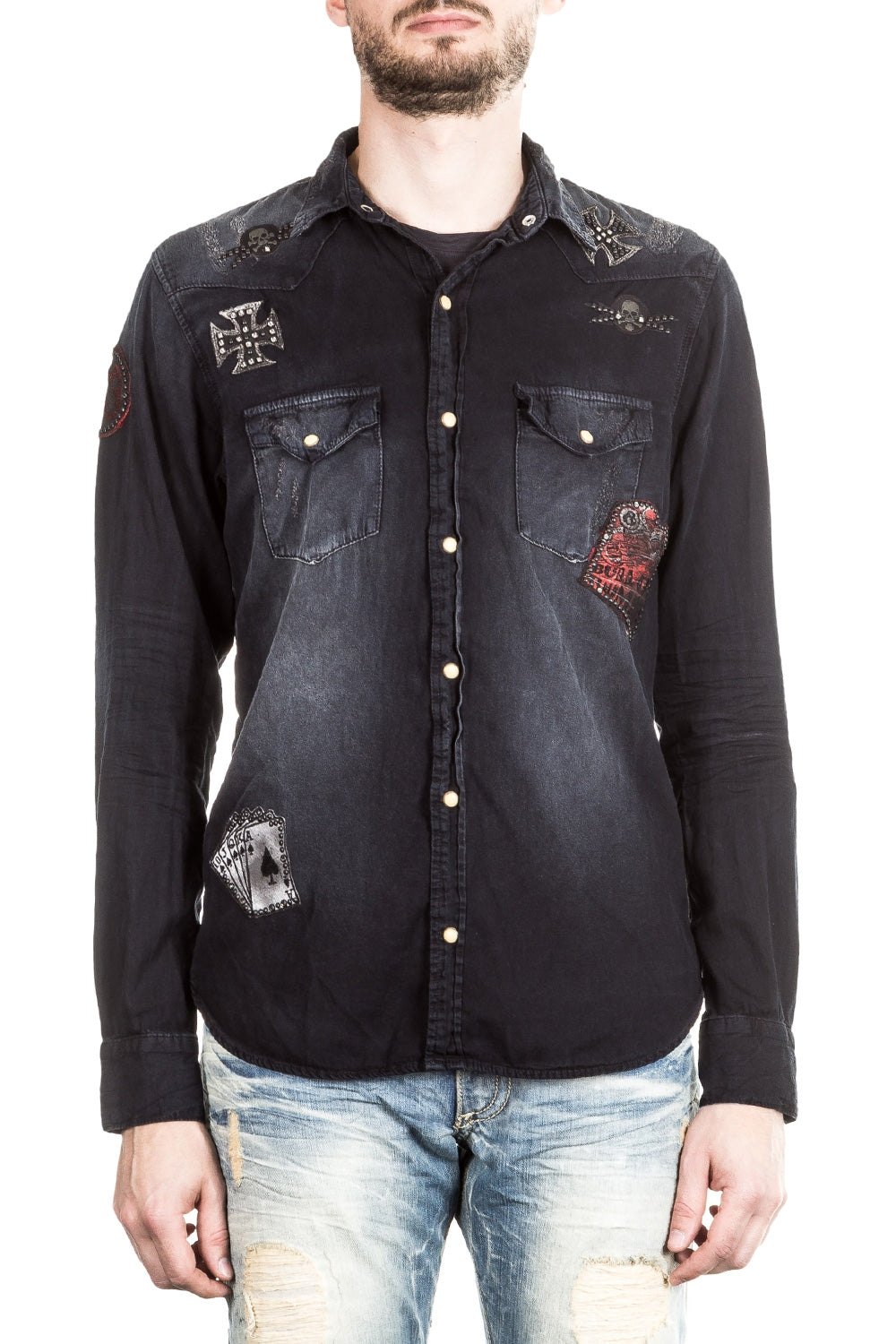 Robin`s Jean Herren Hemd Patches dunkelblau