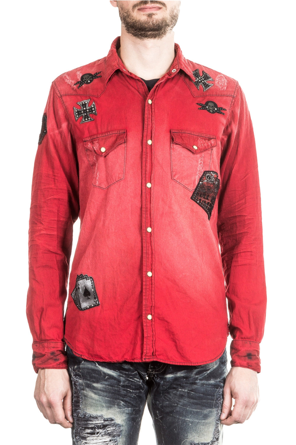 Robin`s Jean Herren Hemd Patches rot