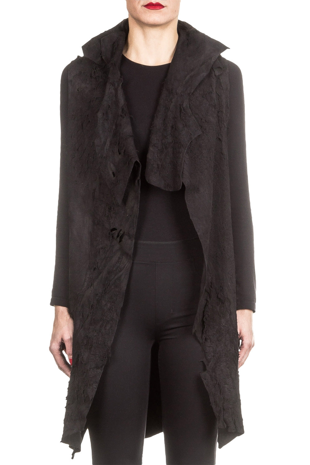 Claudio Cutuli Damen Lederweste Used Look Avantgarde schwarz