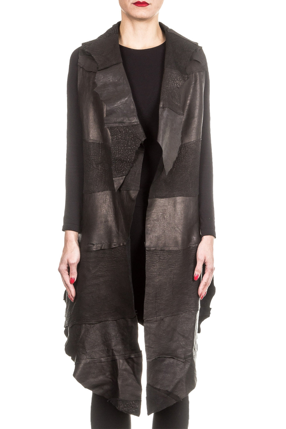 Claudio Cutuli Damen Lederweste Avantgarde schwarz