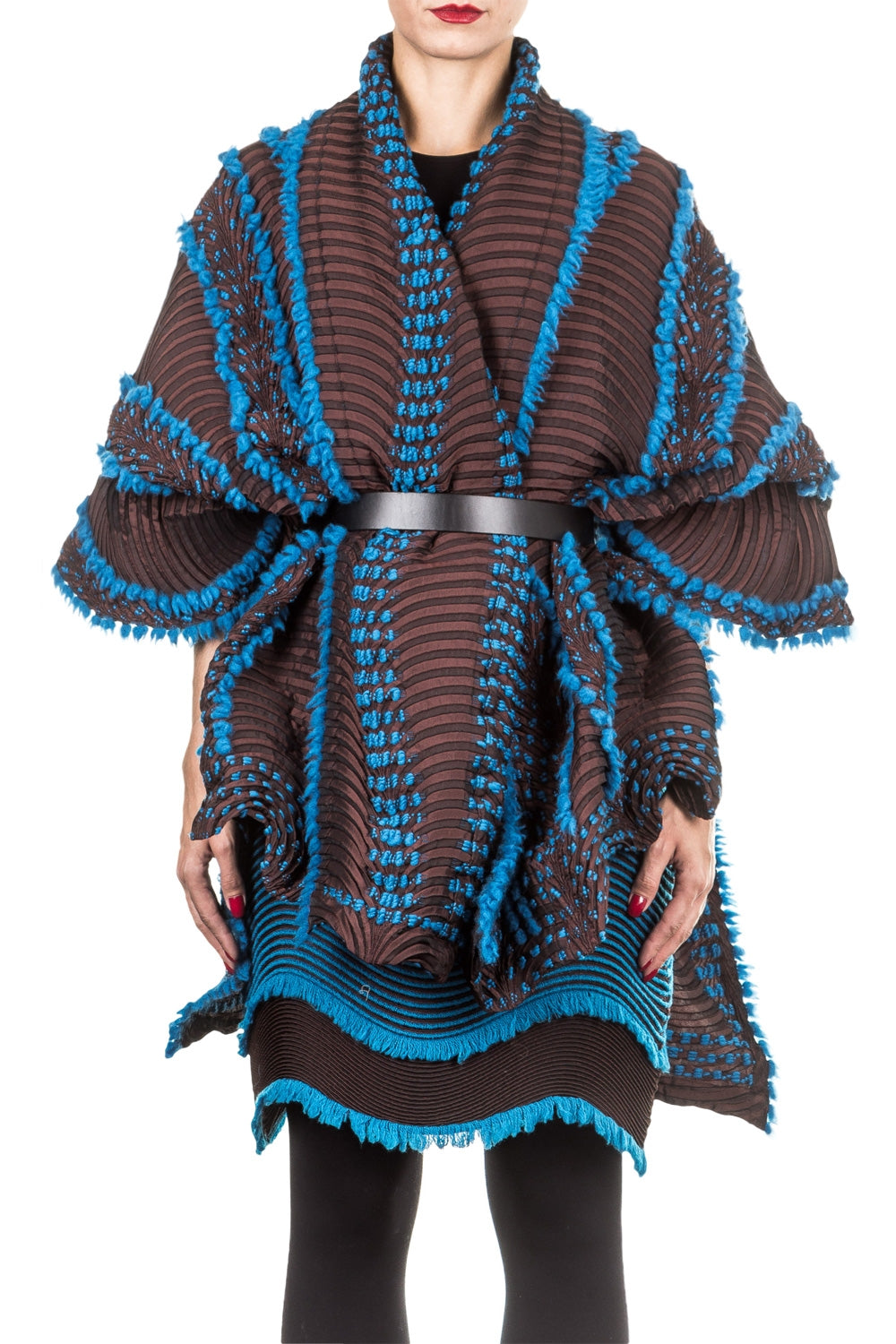 Issey Miyake Damen Plissee Umhang Avantgarde türkis weinrot