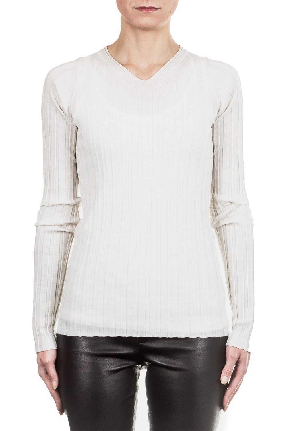 Helmut Lang Damen Pullover Ripp V-Neck off white