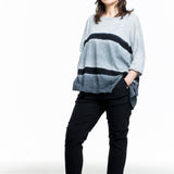 Gilda Midani Damen Oversized Streifen Shirt grau schwarz