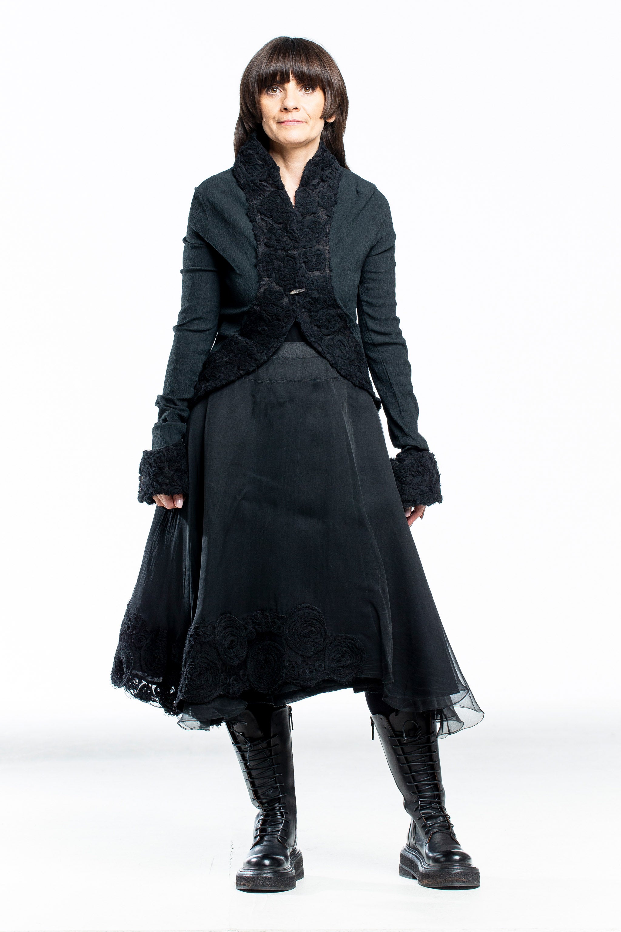 Marc Le Bihan women's avant-garde jacket in a layering look black