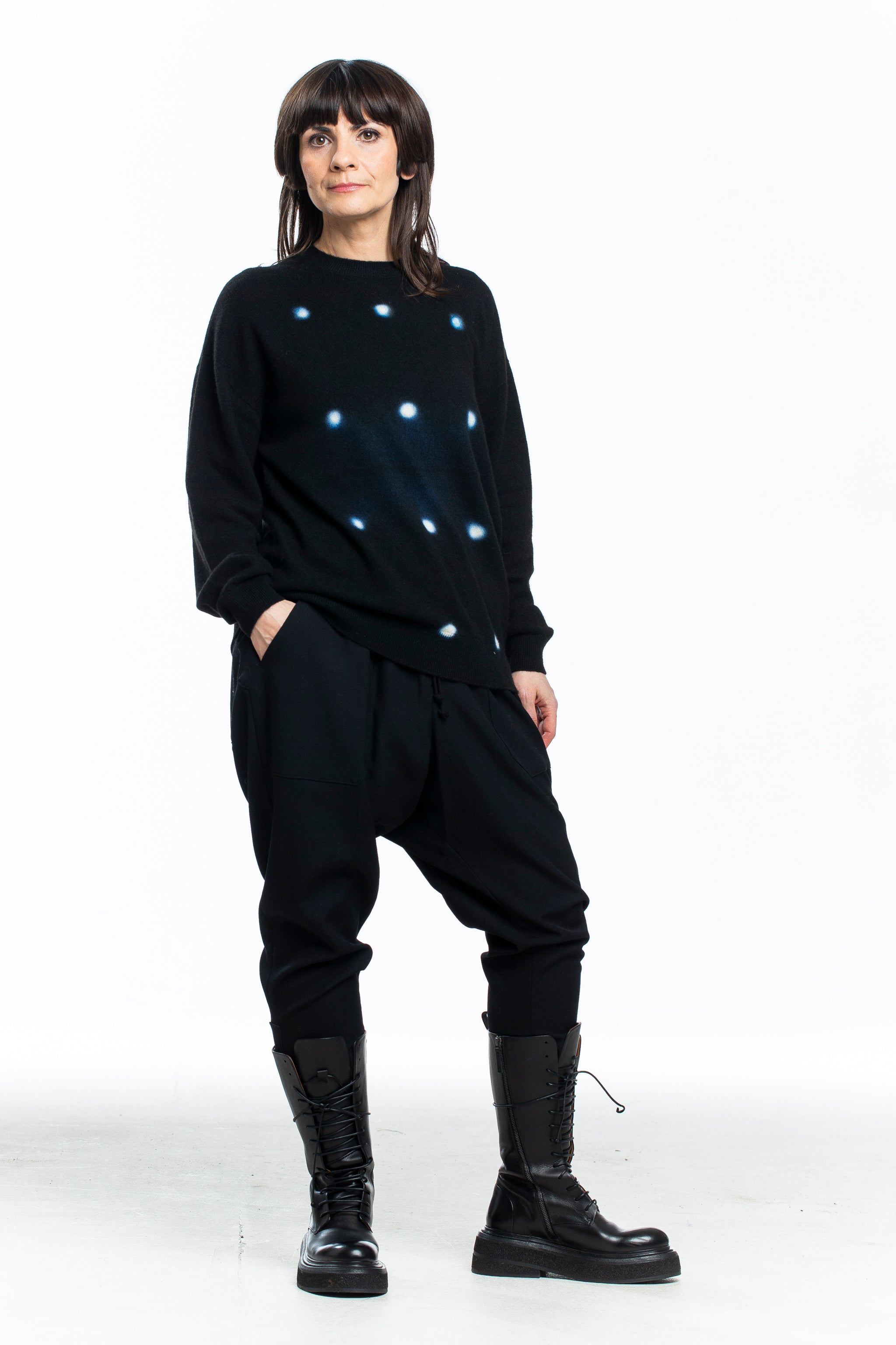 Suzusan ladies cashmere sweater with dots black LuxuryLoft