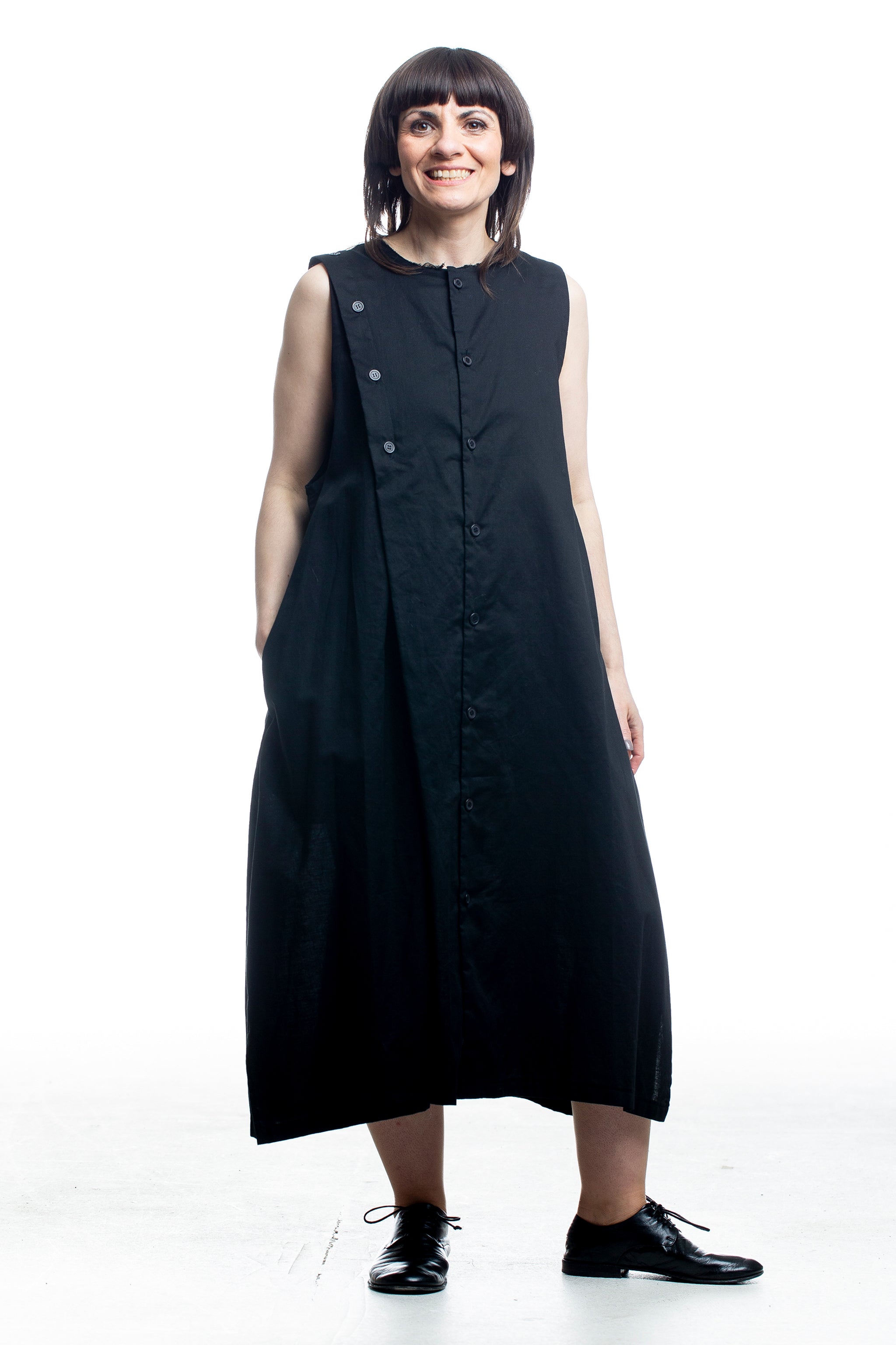 Y’s Baumwollkleid Schwarz – Vorderansicht