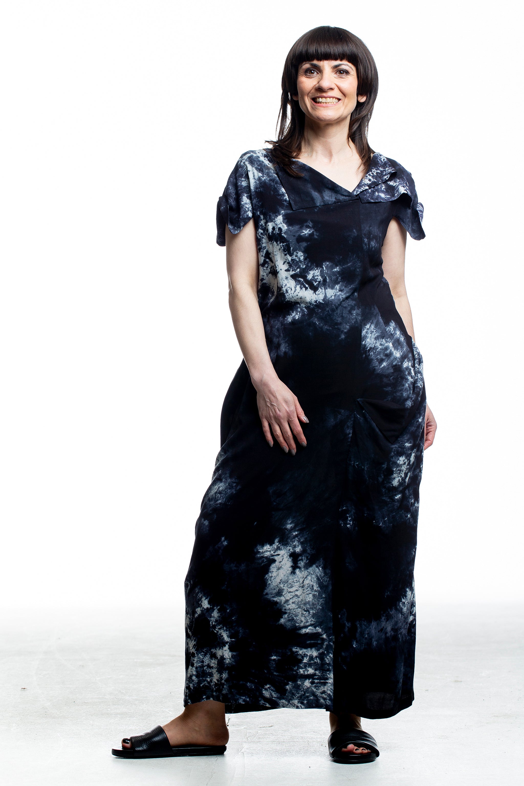 Y’s Kleid Schwarz Blau – Seitenansicht